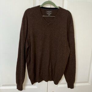 Black Brown 1826 Cashmere Sweater Mens XXL Brown 2 Ply Academia V-neck Grandpa
